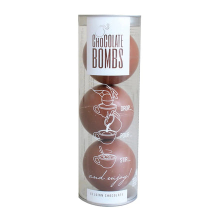 Trio of milk chocolate bombs with mini marshmallows in acetate tube - VAT FREE