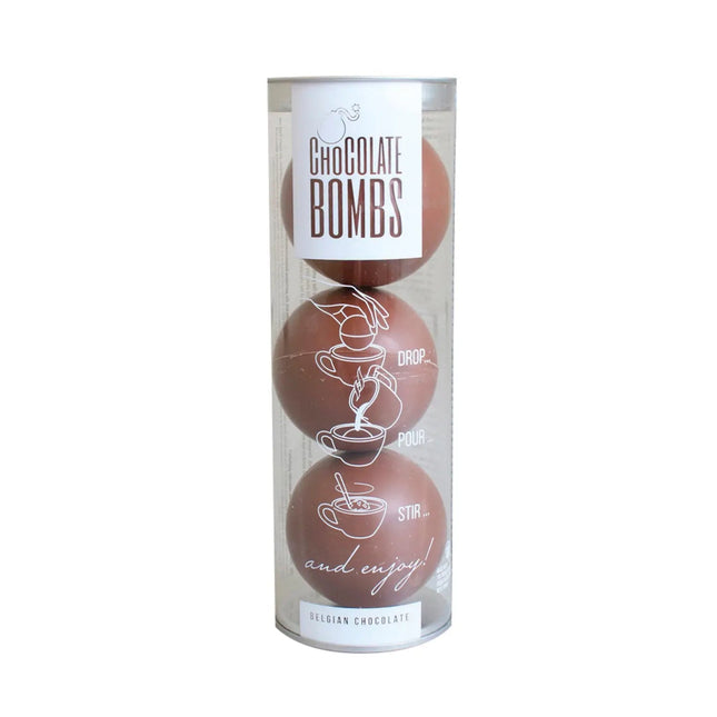 Trio of milk chocolate salted caramel bombs with mini marshmallows in acetate tube - VAT FREE