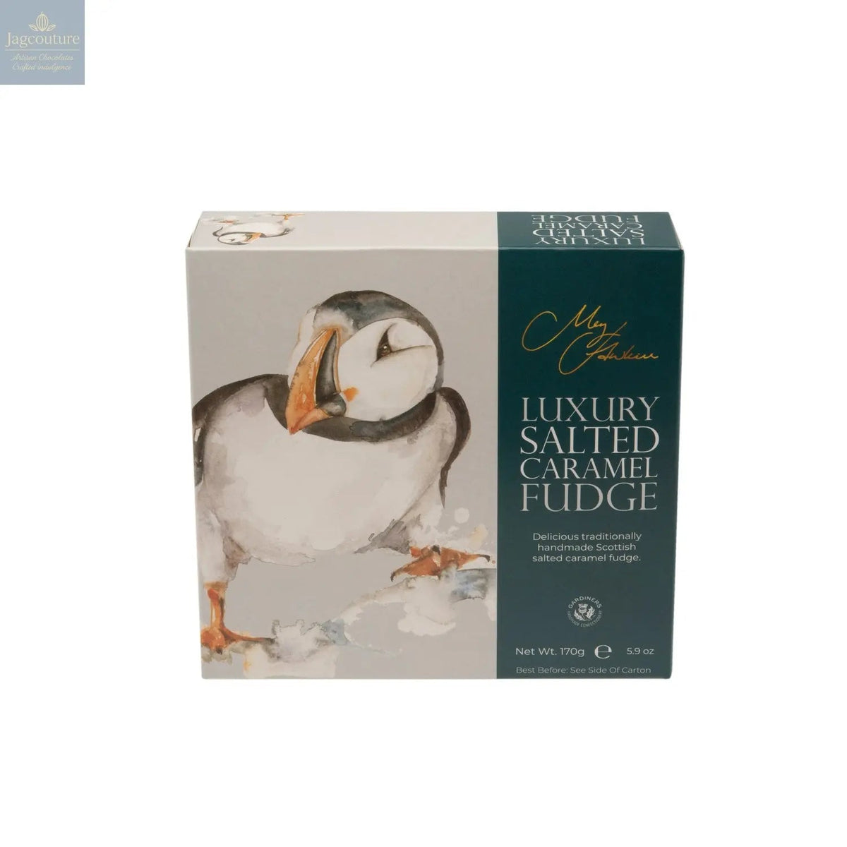 Meg Hawkins Puffin carton of salted caramel fudge