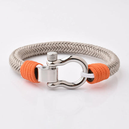 Men's Grey Nylon Stainless Steel Screw Shackles Bracelet