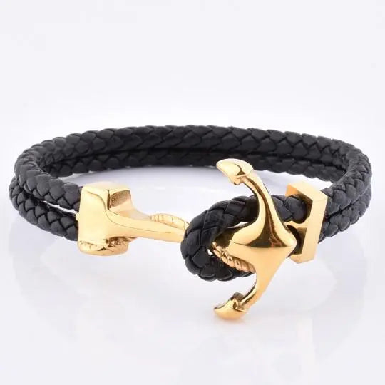 Men's Style Blue Gold Plated Anchor Bracelet