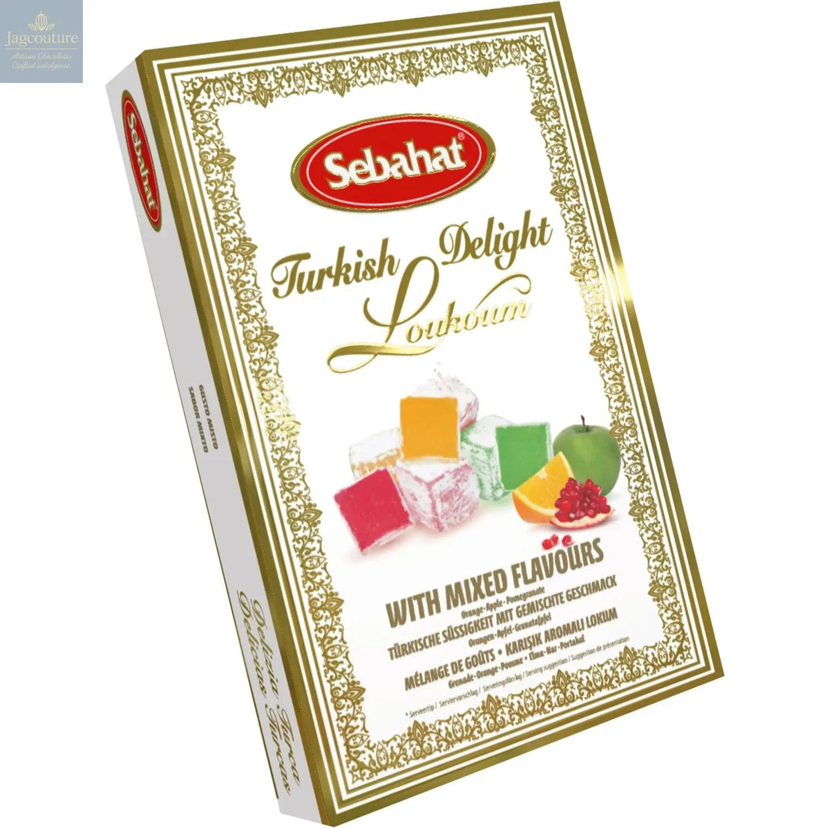 Mixed flavoured Turkish delight in gift box - orange, apple & pomegranate