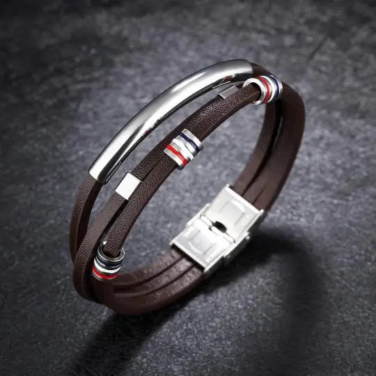 Multi Layer Brown Leather Bracelet