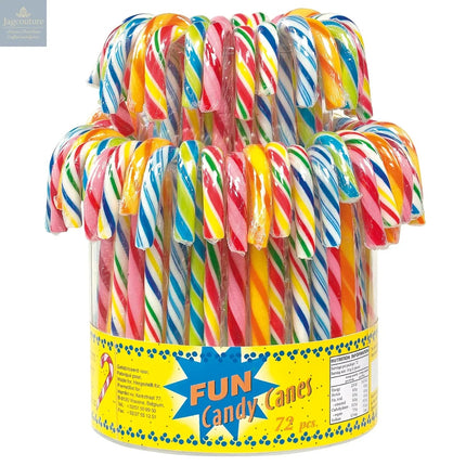 Multi-coloured fruit flavoured candy canes in display bucket (12.8cm) 13g