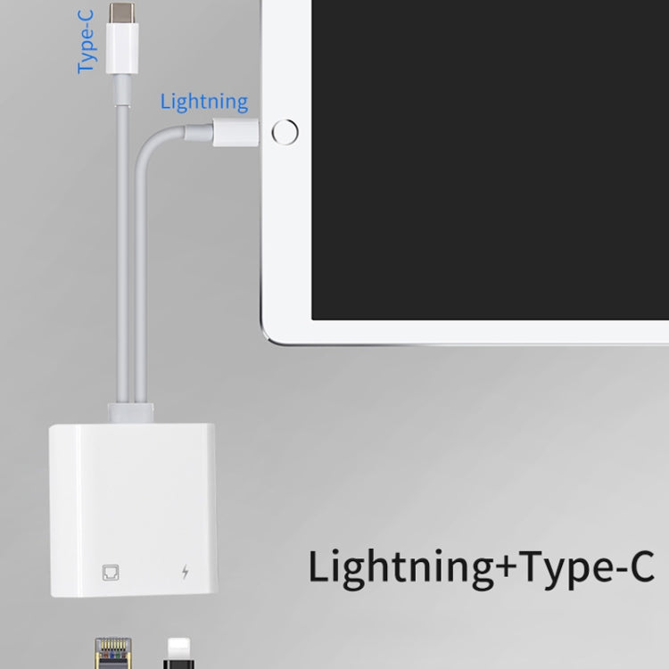 NK-1035 Pro 2 in 1 USB-C / Type-C + 8 Pin Male to RJ45 + 8 Pin Charging Female Interface Adapter, NK-1035 Pro