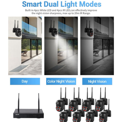 ESCAM WNK618 3.0 Million Pixels 8-channel Wireless Dome Camera HD NVR Security System, Support Motion Detection & Two-way Audio & Full-color Night Vision & TF Card, EU Plug, WNK618