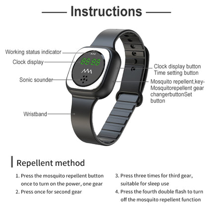 F9 Outdoor Silica Gel Mosquito Repellent Wristband with Clock, F9 (Black), F9 (White)