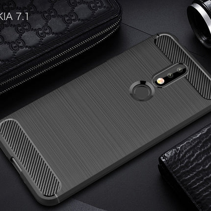 Brushed Texture Carbon Fiber Soft TPU Case for Nokia 7.1, Nokia 7.1