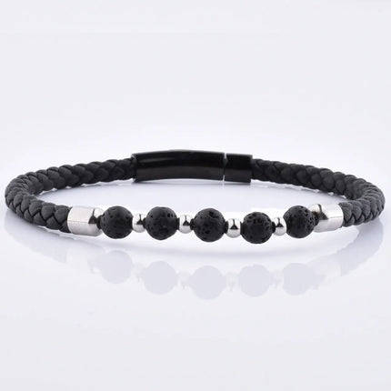 Natural Lava Stone Beaded Leather Bracelet