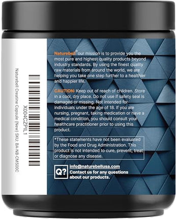 NatureBell Creatine Monohydrate Capsules – 5,000mg per Serving, 500 Count | Unflavored Micronized