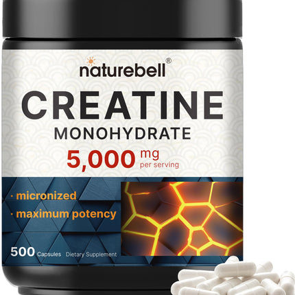 NatureBell Creatine Monohydrate Capsules – 5,000mg per Serving, 500 Count | Unflavored Micronized