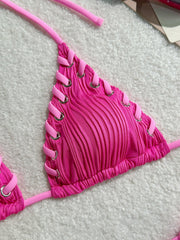 2025 Halter Wrinkled Weave Bikini Women Swimwear Female Swimsuit Two Pieces Bikini Set Brazilian Bathing Suit Swim Beach Wear