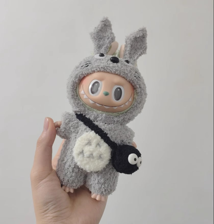 Labubu Forest Guardian Outfit Set - Gray Hoodie with Fluffy Tail (17cm)