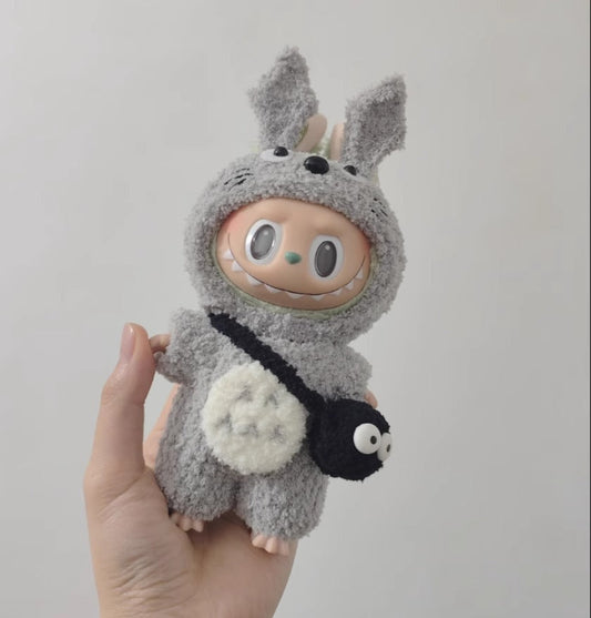 Labubu Forest Guardian Outfit Set - Gray Hoodie with Fluffy Tail (17cm)