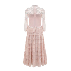 Elegant And Heavy Craft Long Sleeve Beaded Dress