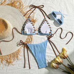 2025 Halter Wrinkled Weave Bikini Women Swimwear Female Swimsuit Two Pieces Bikini Set Brazilian Bathing Suit Swim Beach Wear