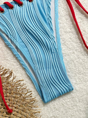 2025 Halter Wrinkled Weave Bikini Women Swimwear Female Swimsuit Two Pieces Bikini Set Brazilian Bathing Suit Swim Beach Wear