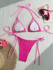 2025 Halter Wrinkled Weave Bikini Women Swimwear Female Swimsuit Two Pieces Bikini Set Brazilian Bathing Suit Swim Beach Wear