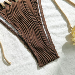 2025 Halter Wrinkled Weave Bikini Women Swimwear Female Swimsuit Two Pieces Bikini Set Brazilian Bathing Suit Swim Beach Wear