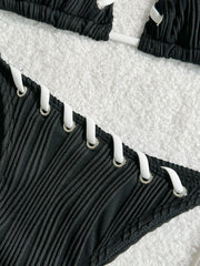 2025 Halter Wrinkled Weave Bikini Women Swimwear Female Swimsuit Two Pieces Bikini Set Brazilian Bathing Suit Swim Beach Wear