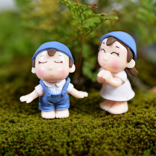 Lovers Smile Garden Dollhouse Decoration Moss Micro Landscape PVC Ornaments, Lovers Smile Pink, Lovers Smile Blue