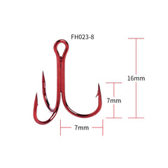 HENGJIA 20 PCS Classic Red High Carbon Steel Fishing Three-jaw Treble Hooks, 8# FH023
