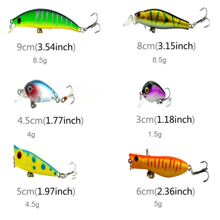 HENGJIA HENG JIA-SETL30 30 PCS Minnow Fishing Lure Set 6 Models Fishing Tackle Plastic Hard Bait