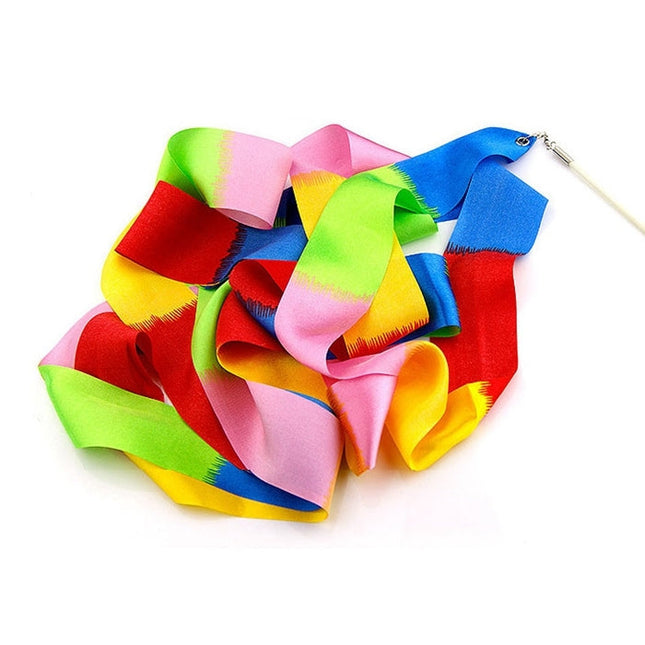5 PCS 4m Colorful Children Toy Dancing Practices Dance Ribbons with Sticks, Random Pattern Delivery, Dance Ribbons