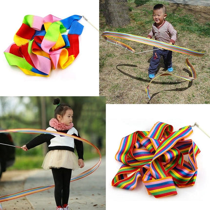 5 PCS 4m Colorful Children Toy Dancing Practices Dance Ribbons with Sticks, Random Pattern Delivery, Dance Ribbons