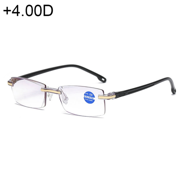 Rimless Anti Blue-ray Blue Film Lenses Presbyopic Glasses, +4.00D, +4.00D