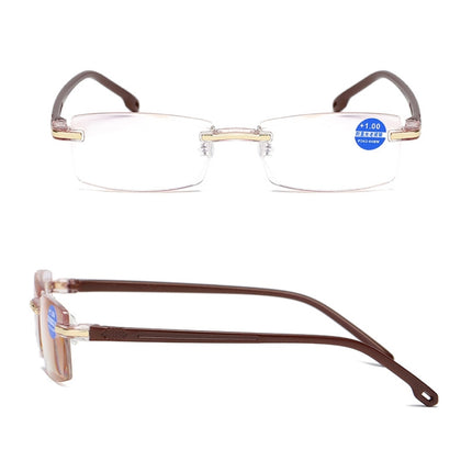 Rimless Anti Blue-ray Blue Film Lenses Presbyopic Glasses, +1.50D, +1.50D
