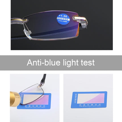 Rimless Anti Blue-ray Blue Film Lenses Presbyopic Glasses, +1.50D, +1.50D
