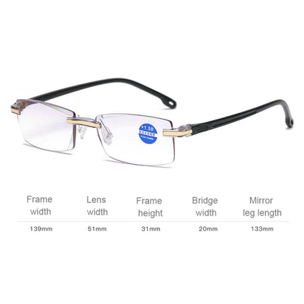 Rimless Anti Blue-ray Blue Film Lenses Presbyopic Glasses, +2.00D
