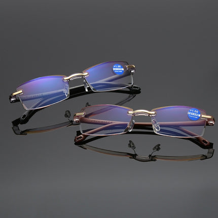 Rimless Anti Blue-ray Blue Film Lenses Presbyopic Glasses, +2.00D