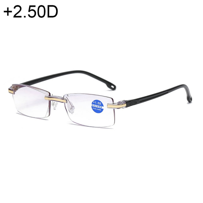Rimless Anti Blue-ray Blue Film Lenses Presbyopic Glasses, +2.50D, +2.50D