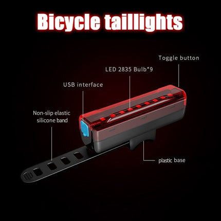 A02 Bicycle Taillight Bicycle Riding Motorcycle Electric Car LED Mountain Bike USB Charging Safety Warning Light (100 Hours, Color Box)
