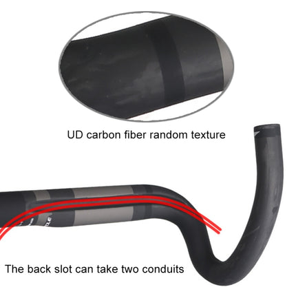 TOSEEK Full Carbon Fiber Road Bike Bent Handlebar Groove Outside Line Handle, Size: 440mm (UD Black), 440mm
