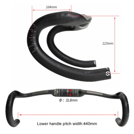 TOSEEK UD Carbon Fiber Texture Road Bike Handlebar, Size: 440mm (UD Matte), 440mm