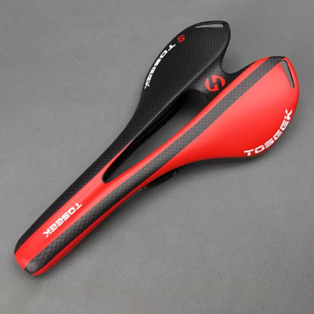 TOSEEK Road Bike Carbon Fiber Seat Bicycle Hollow Seat Saddle, 3K Texture + Extinction, Extinction(Red), Extinction(White), Extinction(Yellow), Extinction(Orange), Extinction(Blue)
