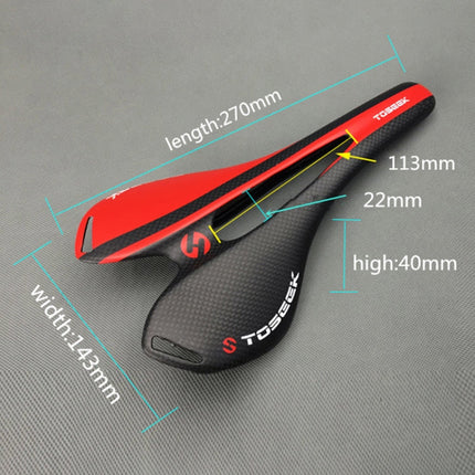 TOSEEK Road Bike Carbon Fiber Seat Bicycle Hollow Seat Saddle, 3K Texture + Extinction, Extinction(Red), Extinction(White), Extinction(Yellow), Extinction(Orange), Extinction(Blue)