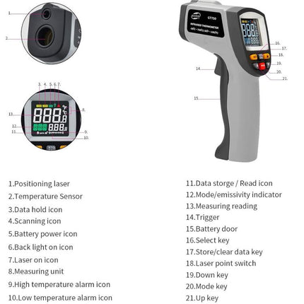 BENETECH GT750 Portable Digital Laser Point Infrared Thermometer, Temperature Range: -50-750 Celsius Degree, GT750