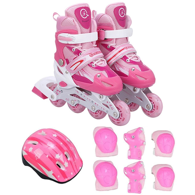 Children Adult Flash Straight Row Roller Skates Skating Shoes Suit, Size : L, Size : L (Pink), Size : L (Blue), Size : L (Red)
