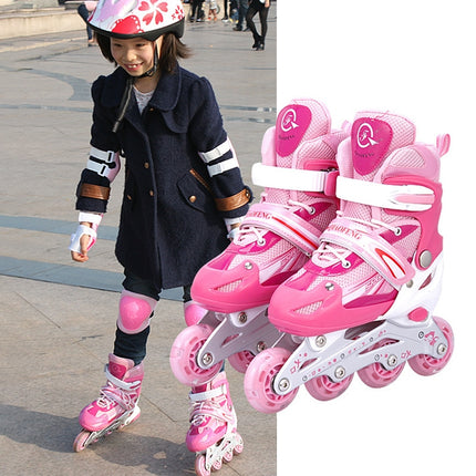 Children Adult Flash Straight Row Roller Skates Skating Shoes Suit, Size : L, Size : L (Pink), Size : L (Blue), Size : L (Red)