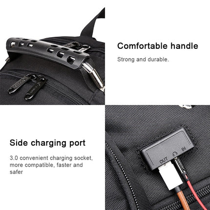 BANGE Waterproof Travel Men Backpack Rechargeable Large Capacity Shoulders Bag with Earplug Hole
