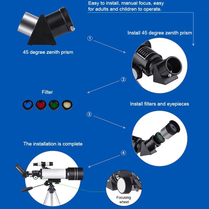 WR852 16x/66x70 High Definition High Times Astronomical Telescope with Tripod, 66x70 Blue