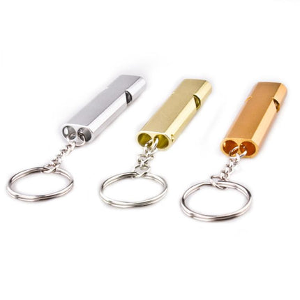 MNL-006 Aluminum Alloy Double Tube High Frequency Whistle Children Outdoor Survival Whistle with Key Ring, 10 PCS Black, 10 PCS Gold, 10 PCS Rose Gold, 10 PCS Silver