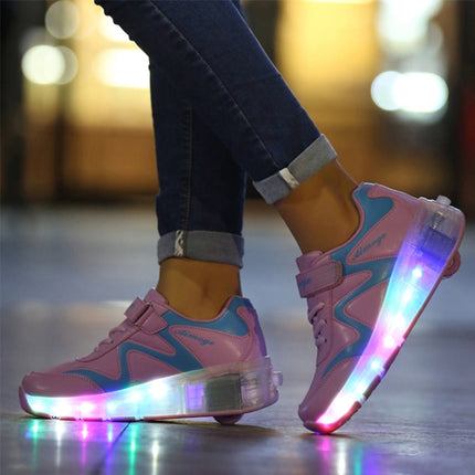 786 LED Light Ultra Light Rechargeable Double Wheel Roller Skating Shoes Sport Shoes, Size : 36, Size : 36