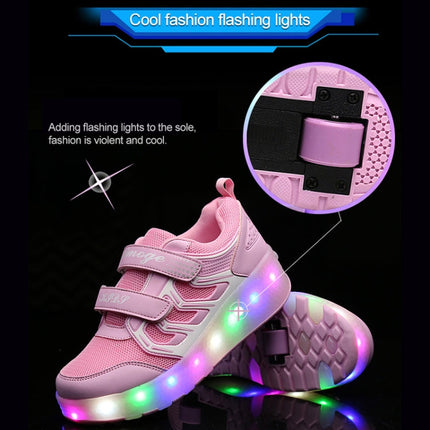WS01 LED Light Ultra Light Mesh Surface Rechargeable Double Wheel Roller Skating Shoes Sport Shoes, Size : 32, Size : 32