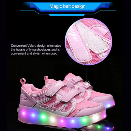 WS01 LED Light Ultra Light Mesh Surface Rechargeable Double Wheel Roller Skating Shoes Sport Shoes, Size : 32, Size : 32
