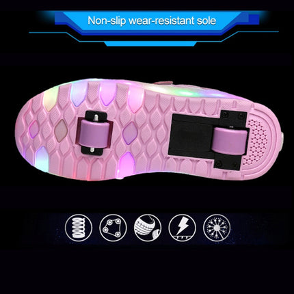 WS01 LED Light Ultra Light Mesh Surface Rechargeable Double Wheel Roller Skating Shoes Sport Shoes, Size : 32, Size : 32